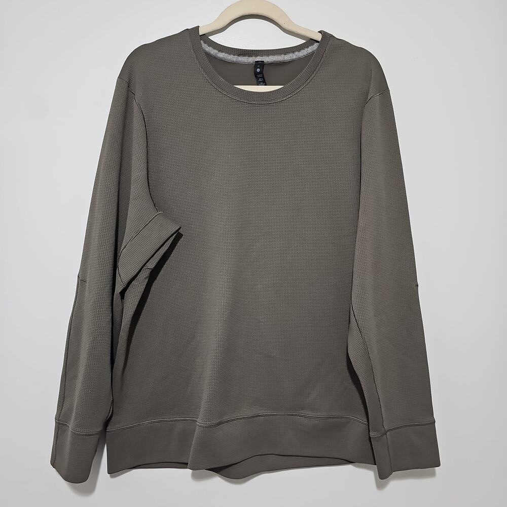 Lululemon Shift Stitch Crew Mens XL Army Green Waffle Knit Sweat Wicking - Picture 2 of 10